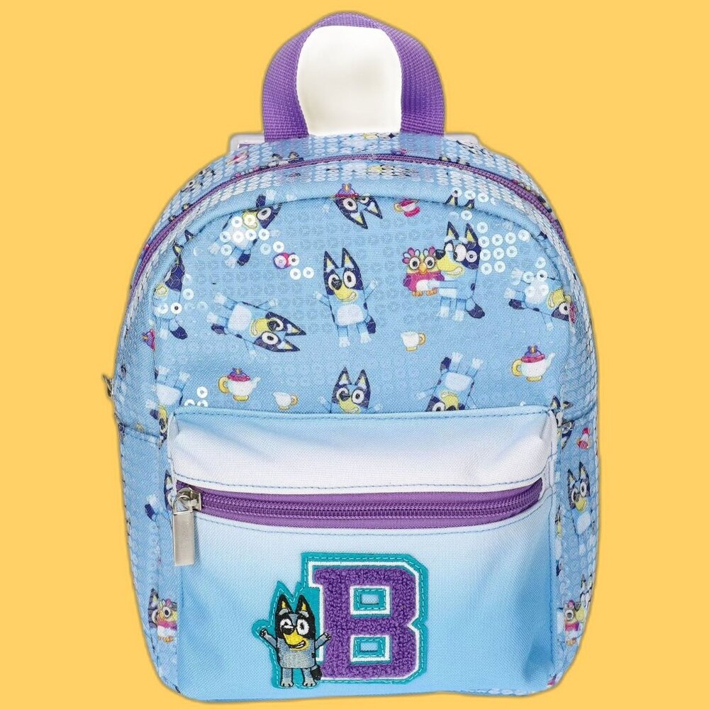 BLUEY BINGO Mini Sequin Backpack 9 Inch Blue NEW - Picture 1 of 6
